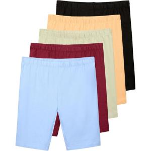 imageReal Essentials 5 Pack Girls Cotton Spandex Biker Short Cartwheel Dance Shorts Athletic Under Dress Gymnastics Ages 418Set 5