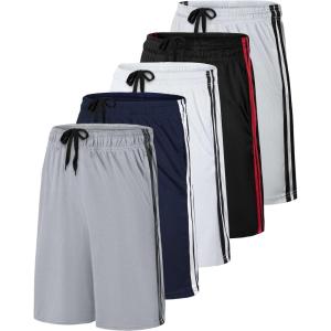 imageReal Essentials 5 Pack Mens 9quot Mesh Shorts  Athletic Gym Workout Basketball Running Casual Lounge Activewear PocketsSet F