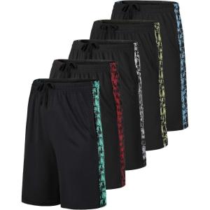 imageReal Essentials 5 Pack Mens 9quot Mesh Shorts  Athletic Gym Workout Basketball Running Casual Lounge Activewear PocketsSet Q