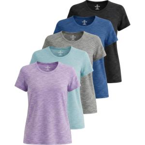 imageReal Essentials 5 Pack Womens Short Sleeve TShirts Workout Tops Fitness Pilates Gym Activewear Athletic Plus AvailableSet 1