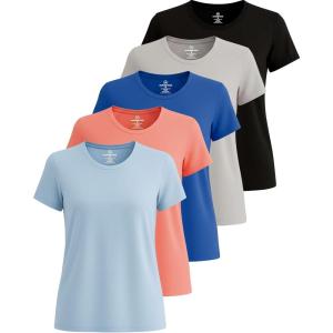 imageReal Essentials 5 Pack Womens Short Sleeve TShirts Workout Tops Fitness Pilates Gym Activewear Athletic Plus AvailableSet 10