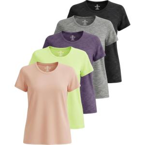 imageReal Essentials 5 Pack Womens Short Sleeve TShirts Workout Tops Fitness Pilates Gym Activewear Athletic Plus AvailableSet 11