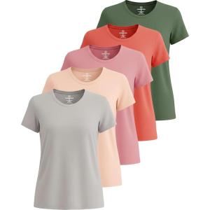 imageReal Essentials 5 Pack Womens Short Sleeve TShirts Workout Tops Fitness Pilates Gym Activewear Athletic Plus AvailableSet 12