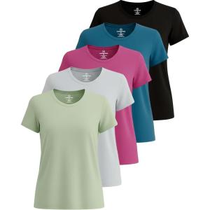 imageReal Essentials 5 Pack Womens Short Sleeve TShirts Workout Tops Fitness Pilates Gym Activewear Athletic Plus AvailableSet 13