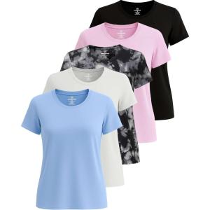 imageReal Essentials 5 Pack Womens Short Sleeve TShirts Workout Tops Fitness Pilates Gym Activewear Athletic Plus AvailableSet 16