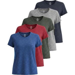 imageReal Essentials 5 Pack Womens Short Sleeve TShirts Workout Tops Fitness Pilates Gym Activewear Athletic Plus AvailableSet 3