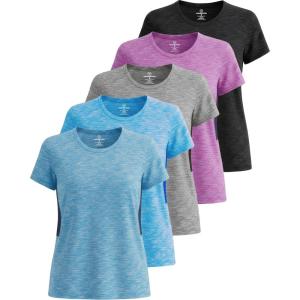 imageReal Essentials 5 Pack Womens Short Sleeve TShirts Workout Tops Fitness Pilates Gym Activewear Athletic Plus AvailableSet 4