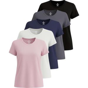 imageReal Essentials 5 Pack Womens Short Sleeve TShirts Workout Tops Fitness Pilates Gym Activewear Athletic Plus AvailableSet 6