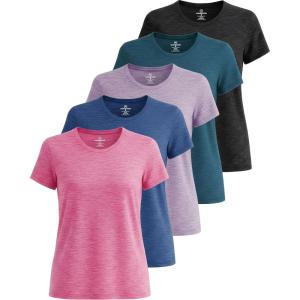 imageReal Essentials 5 Pack Womens Short Sleeve TShirts Workout Tops Fitness Pilates Gym Activewear Athletic Plus AvailableSet 7