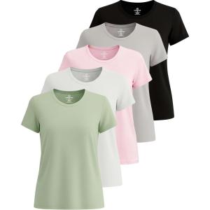 imageReal Essentials 5 Pack Womens Short Sleeve TShirts Workout Tops Fitness Pilates Gym Activewear Athletic Plus AvailableSet 9