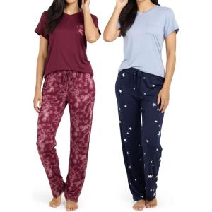 imageReal Essentials 2 Pack Womens Comfy Pajama Sets  Short ampamp Long Sleeve Ladies Loungewear Sleepwear PJs Available In PlusSet I Navy  Burgundy