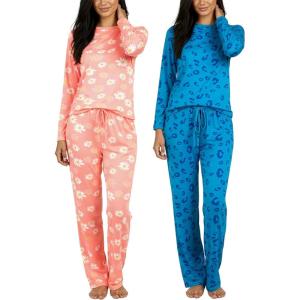 imageReal Essentials 2 Pack Womens Comfy Pajama Sets  Short ampamp Long Sleeve Ladies Loungewear Sleepwear PJs Available In PlusSet K Royal Blue  Pink