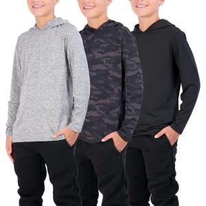 imageReal Essentials 3 Pack DryFit Youth Boys Teen Active Long Sleeve Hoodie Sweatshirts  Hooded Pullover ShirtsSet E
