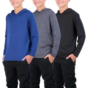 imageReal Essentials 3 Pack DryFit Youth Boys Teen Active Long Sleeve Hoodie Sweatshirts  Hooded Pullover ShirtsSet G