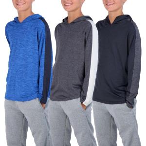 imageReal Essentials 3 Pack DryFit Youth Boys Teen Active Long Sleeve Hoodie Sweatshirts  Hooded Pullover ShirtsSet H