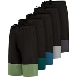 imageReal Essentials 5Pack Youth DryFit Active Athletic Basketball Gym Shorts with Pockets Boys ampamp GirlsSet M