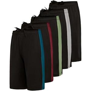 imageReal Essentials 5Pack Youth DryFit Active Athletic Basketball Gym Shorts with Pockets Boys ampamp GirlsSet N