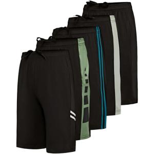 imageReal Essentials 5Pack Youth DryFit Active Athletic Basketball Gym Shorts with Pockets Boys ampamp GirlsSet P