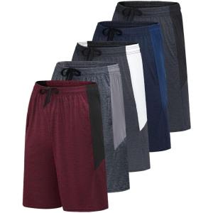 imageReal Essentials Mens 5 Pack 9quot DryFit Shorts  Athletic Gym Workout Basketball Running Casual Lounge Active PocketsSet B