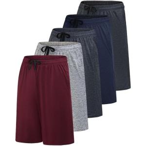 imageReal Essentials Mens 5 Pack 9quot DryFit Shorts  Athletic Gym Workout Basketball Running Casual Lounge Active PocketsSet E
