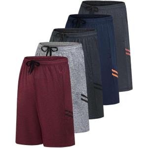 imageReal Essentials Mens 5 Pack 9quot DryFit Shorts  Athletic Gym Workout Basketball Running Casual Lounge Active PocketsSet F