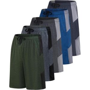 imageReal Essentials Mens 5 Pack 9quot DryFit Shorts  Athletic Gym Workout Basketball Running Casual Lounge Active PocketsSet G