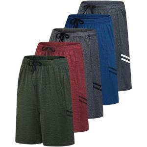 imageReal Essentials Mens 5 Pack 9quot DryFit Shorts  Athletic Gym Workout Basketball Running Casual Lounge Active PocketsSet H