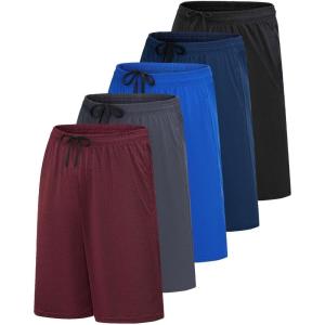 imageReal Essentials Mens 5 Pack 9quot DryFit Shorts  Athletic Gym Workout Basketball Running Casual Lounge Active PocketsSet I