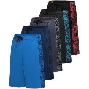 imageReal Essentials Mens 5 Pack 9quot DryFit Shorts  Athletic Gym Workout Basketball Running Casual Lounge Active PocketsSet K