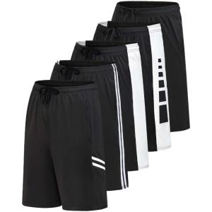 imageReal Essentials Mens 5 Pack 9quot DryFit Shorts  Athletic Gym Workout Basketball Running Casual Lounge Active PocketsSet L