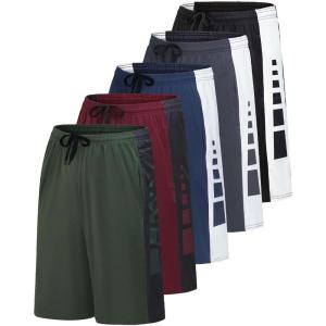 imageReal Essentials Mens 5 Pack 9quot DryFit Shorts  Athletic Gym Workout Basketball Running Casual Lounge Active PocketsSet M