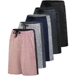imageReal Essentials Mens 5 Pack 9quot DryFit Shorts  Athletic Gym Workout Basketball Running Casual Lounge Active PocketsSet N
