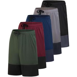 imageReal Essentials Mens 5 Pack 9quot DryFit Shorts  Athletic Gym Workout Basketball Running Casual Lounge Active PocketsSet O