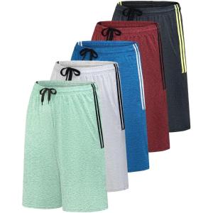 imageReal Essentials Mens 5 Pack 9quot DryFit Shorts  Athletic Gym Workout Basketball Running Casual Lounge Active PocketsSet P