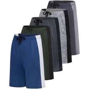 imageReal Essentials Mens 5 Pack 9quot DryFit Shorts  Athletic Gym Workout Basketball Running Casual Lounge Active PocketsSet a