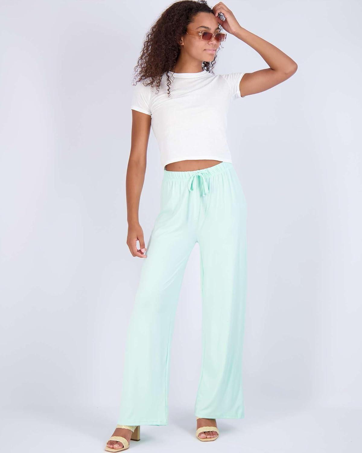 imageReal Essentials 3 Pack Soft Palazzo Pajama Pants for Women Wide Leg Comfortable Casual Lounge Yoga Bottoms Plus SizeSet 8