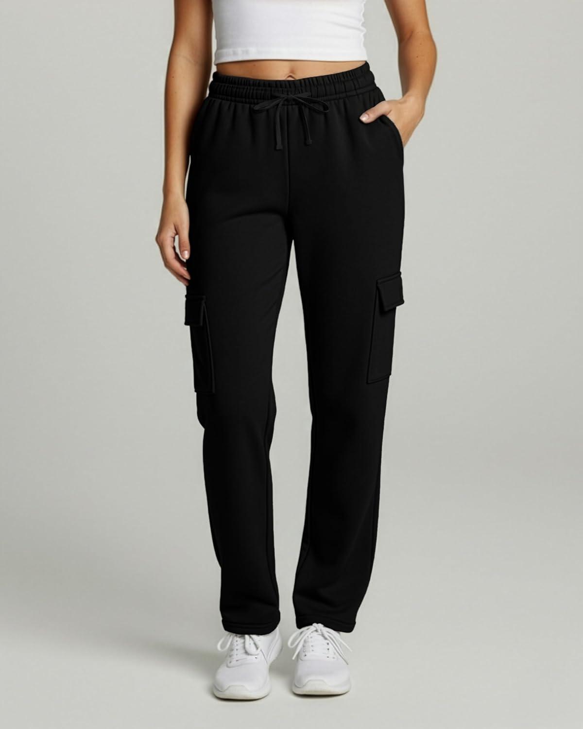 imageReal Essentials 3 Pack Womens Fleece Cargo Sweatpants Open Bottom Lounge ampamp Athletic Casual Pants with PocketsSet 1