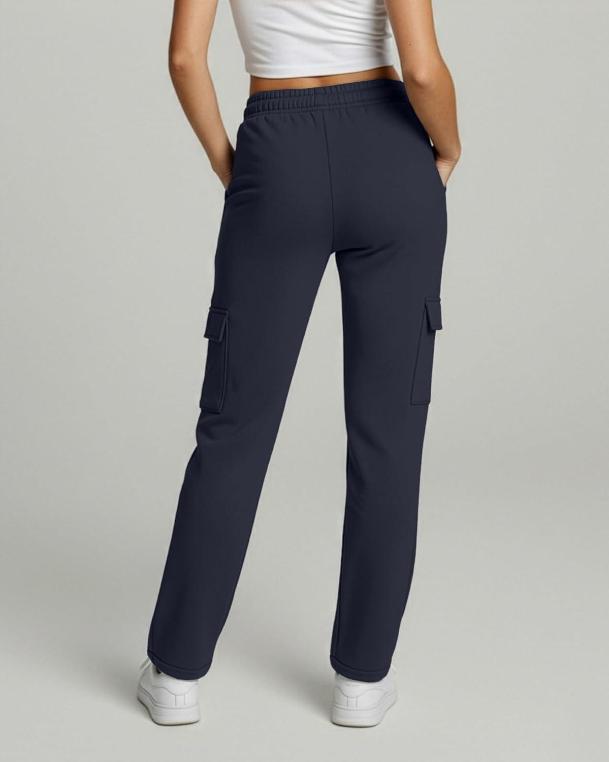 imageReal Essentials 3 Pack Womens Fleece Cargo Sweatpants Open Bottom Lounge ampamp Athletic Casual Pants with PocketsSet 4