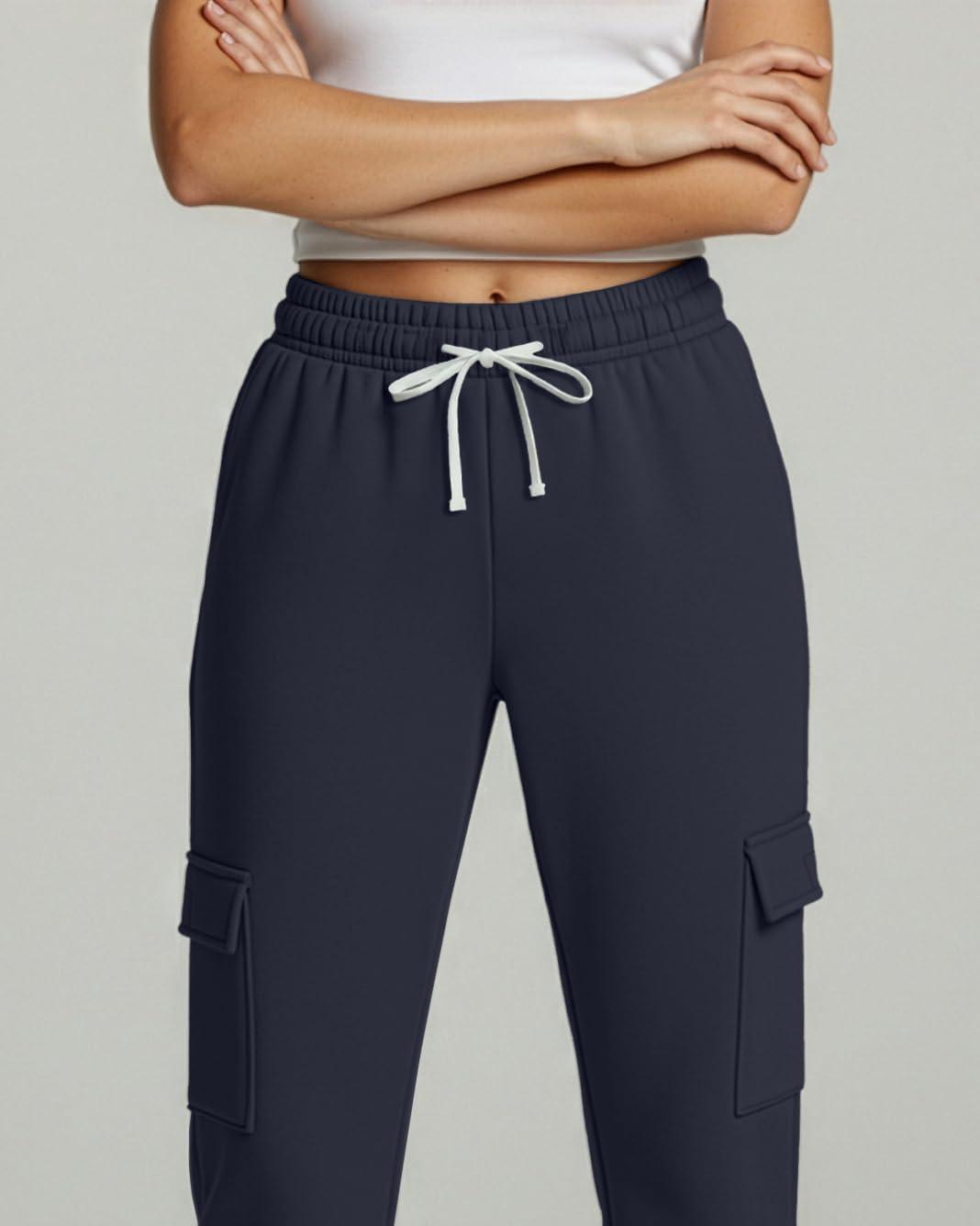 imageReal Essentials 3 Pack Womens Fleece Cargo Sweatpants Open Bottom Lounge ampamp Athletic Casual Pants with PocketsSet 4