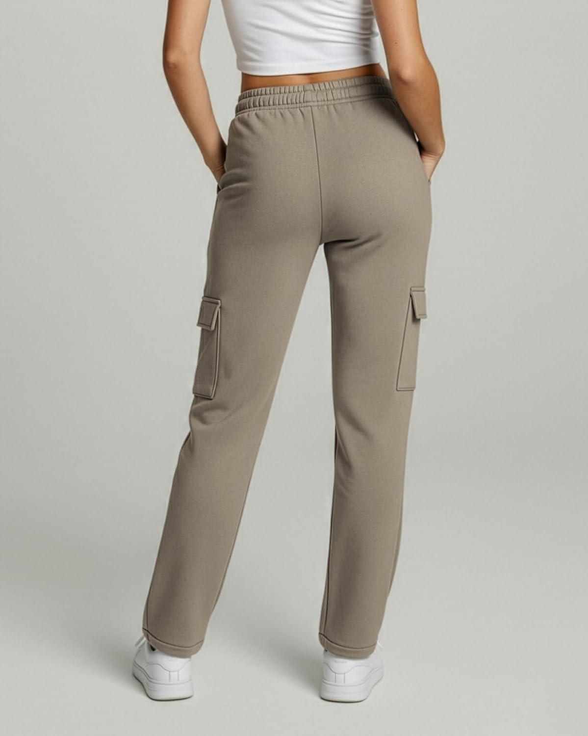 imageReal Essentials 3 Pack Womens Fleece Cargo Sweatpants Open Bottom Lounge ampamp Athletic Casual Pants with PocketsSet 5