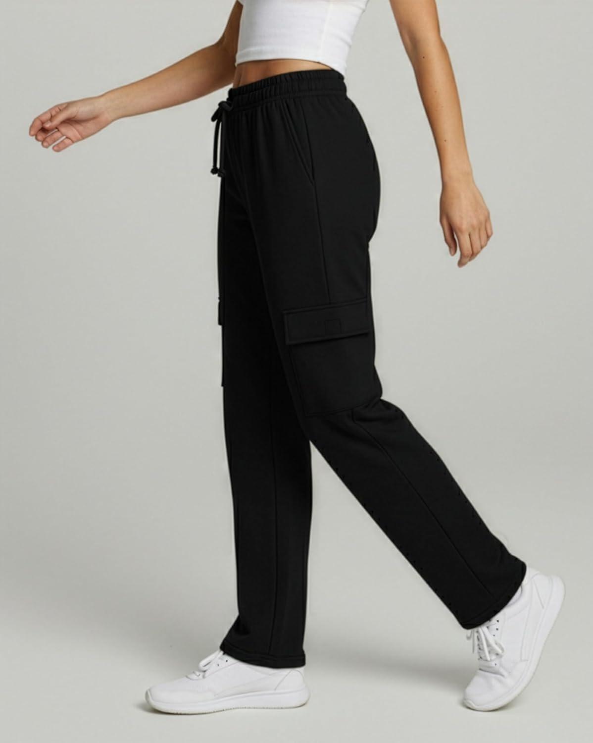 imageReal Essentials 3 Pack Womens Fleece Cargo Sweatpants Open Bottom Lounge ampamp Athletic Casual Pants with PocketsSet 6