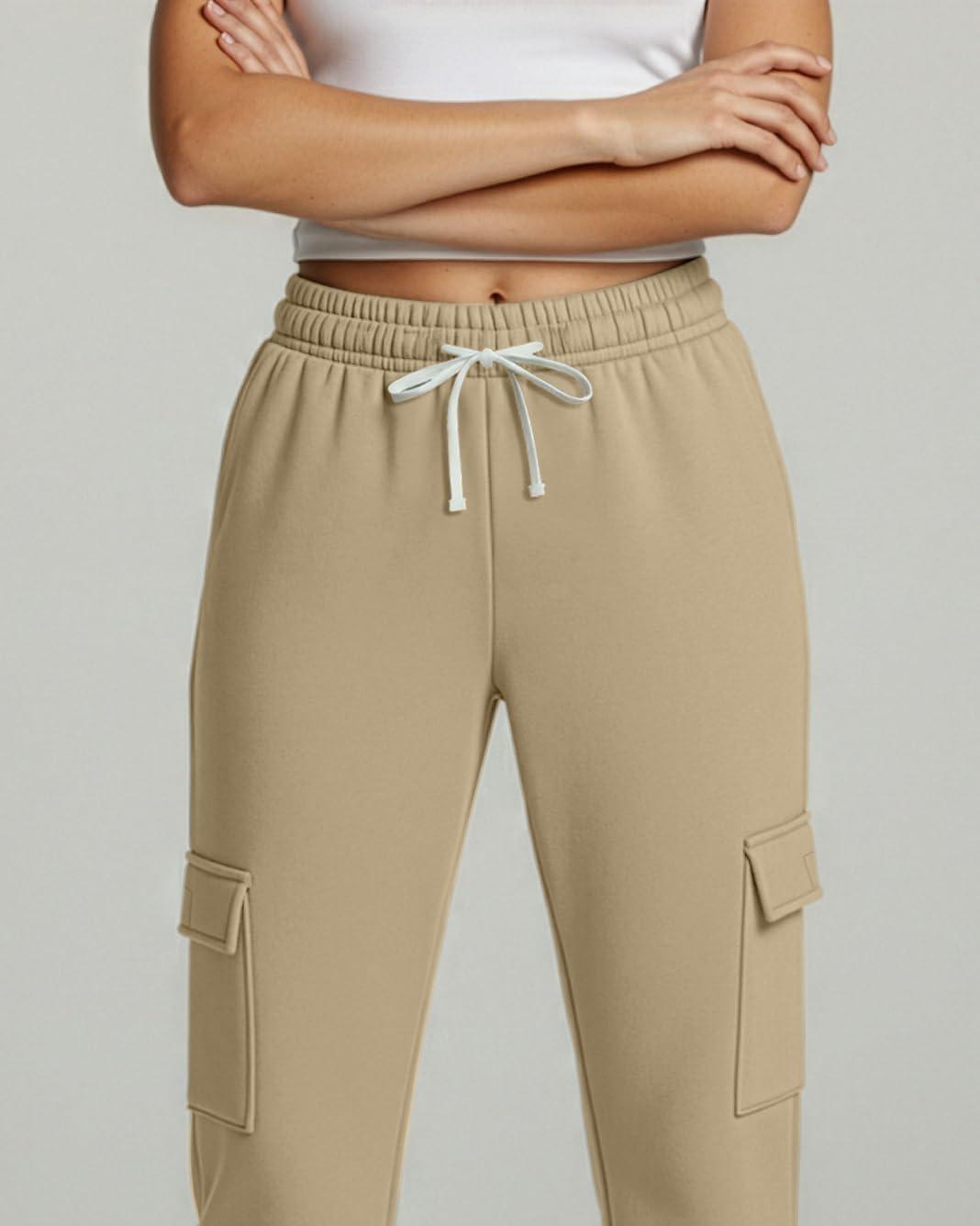 imageReal Essentials 3 Pack Womens Fleece Cargo Sweatpants Open Bottom Lounge ampamp Athletic Casual Pants with PocketsSet 8