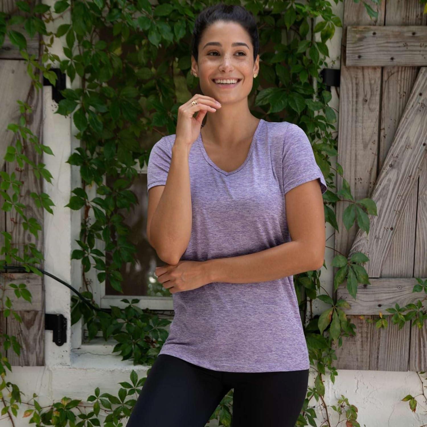 imageReal Essentials 5 Pack Womens Dry Fit Short Sleeve V Neck Workout Top  Fitness Gym Athletic Yoga TShirt Plus AvailableSet 4