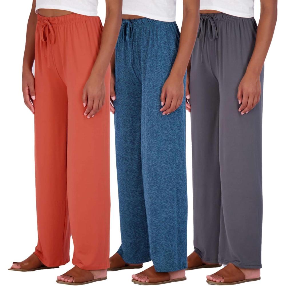 imageReal Essentials 3 Pack Soft Palazzo Pajama Pants for Women Wide Leg Comfortable Casual Lounge Yoga Bottoms Plus SizeSet 4