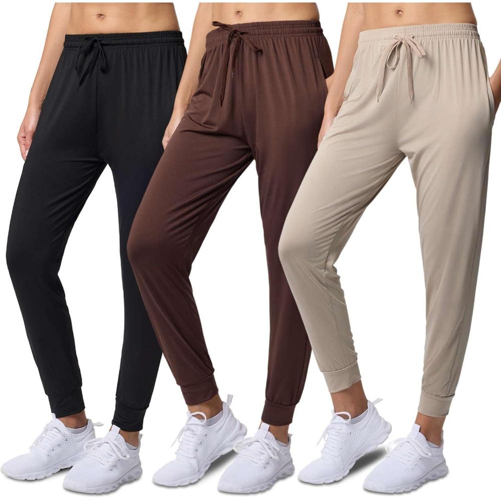 imageReal Essentials 3 Pack Womens DryFit Active Athletic Joggers Yoga Lounge Pants  Drawstring Available in Plus SizeSet 10