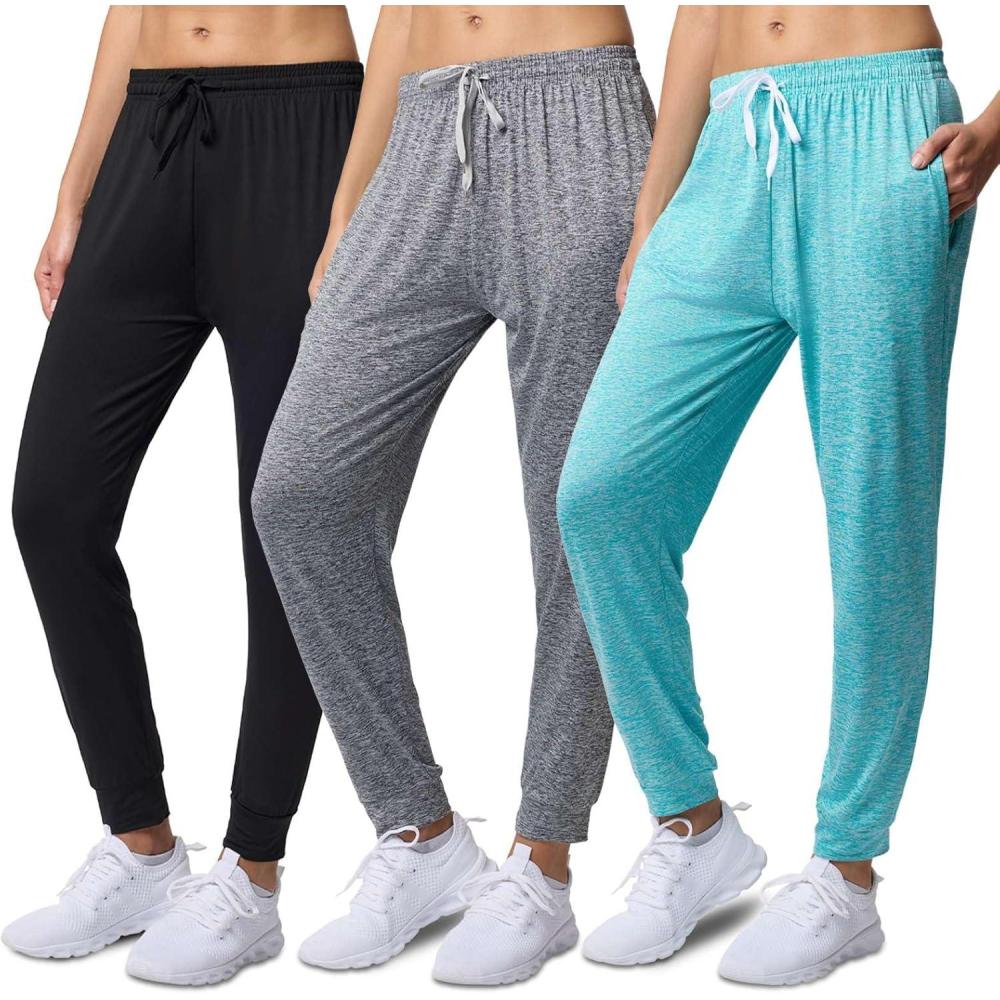 imageReal Essentials 3 Pack Womens DryFit Active Athletic Joggers Yoga Lounge Pants  Drawstring Available in Plus SizeSet 5