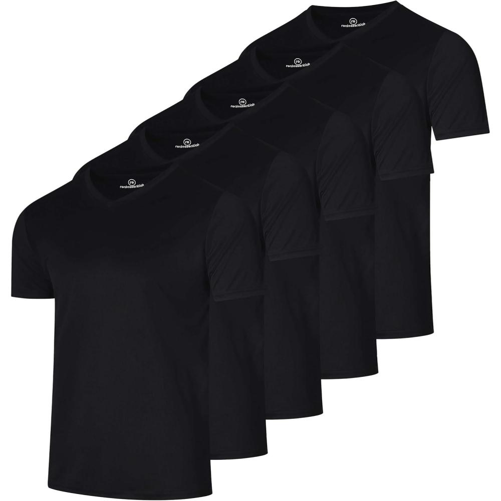 imageReal Essentials 5 Pack Mens Mesh Quick Dry Short Sleeve VNeck TShirt  Athletic Performance Available in Big ampamp TallSet 1