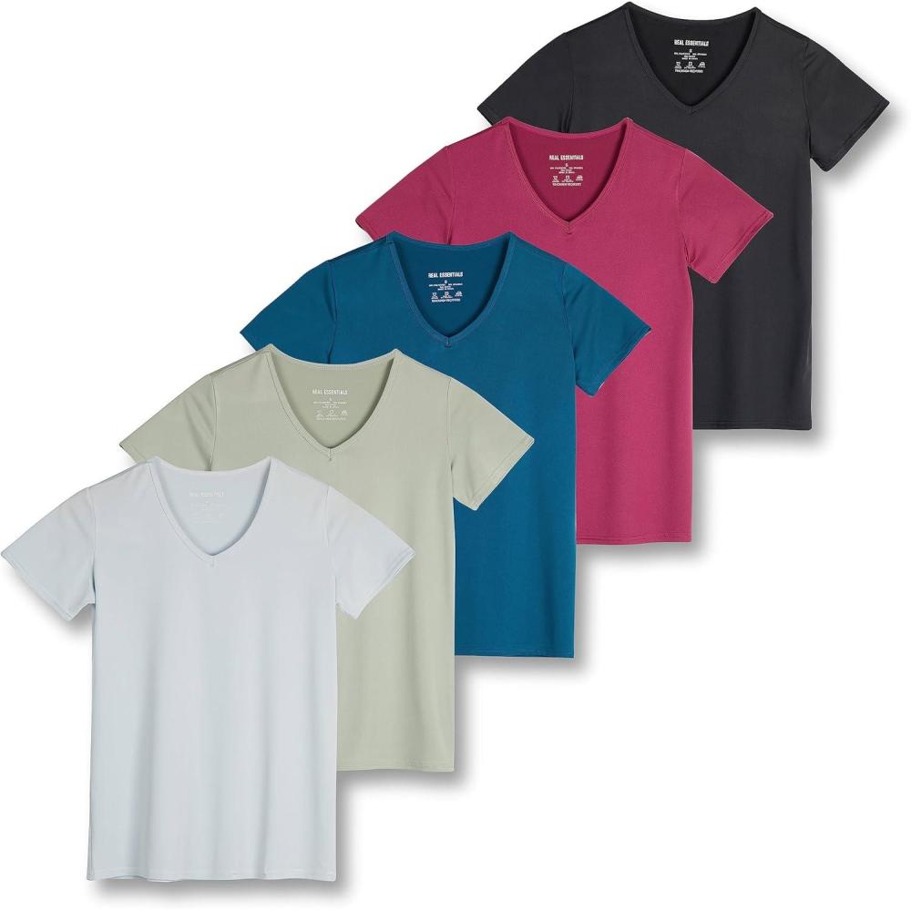 imageReal Essentials 5 Pack Womens Dry Fit Short Sleeve V Neck Workout Top  Fitness Gym Athletic Yoga TShirt Plus AvailableSet 13