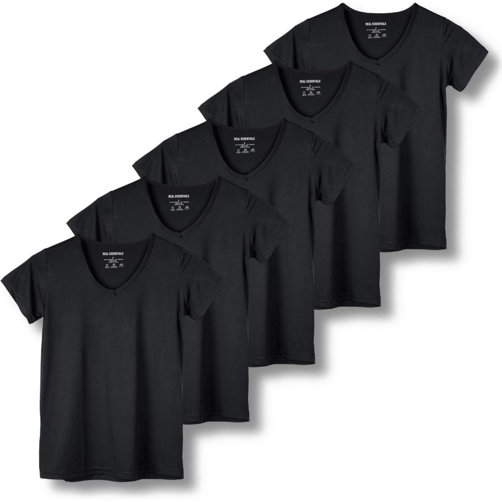 imageReal Essentials 5 Pack Womens Dry Fit Short Sleeve V Neck Workout Top  Fitness Gym Athletic Yoga TShirt Plus AvailableSet 5