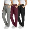 imageReal Essentials 3 Pack Womens Fleece Cargo Sweatpants Open Bottom Lounge ampamp Athletic Casual Pants with PocketsSet 2
